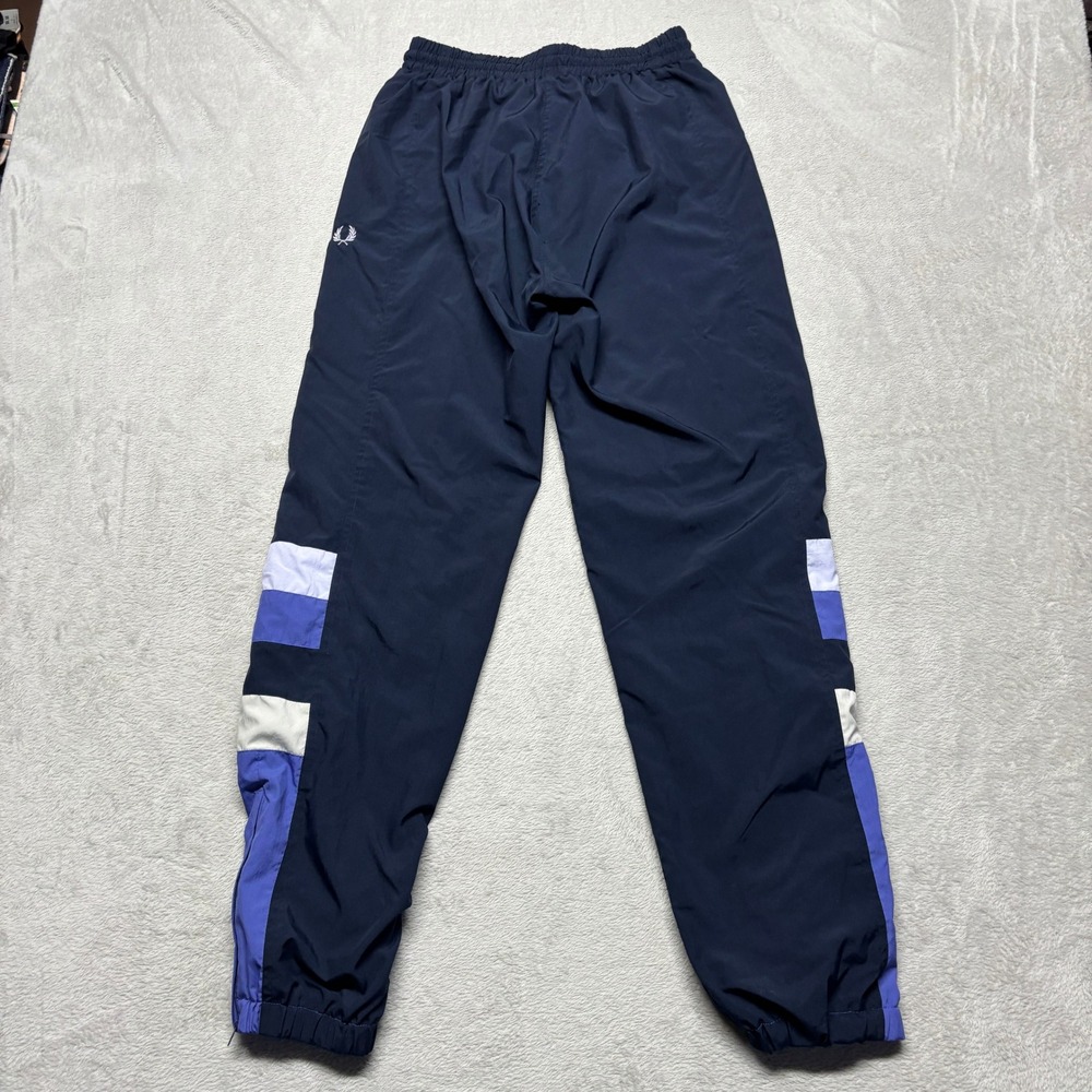 Vintage 80s Fred Perry Track Pants Mens M Windbreaker Navy Blue Colorblock Lined
